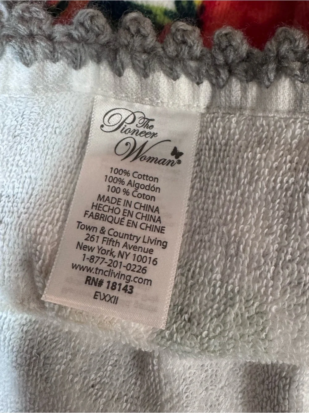 Handmade Crochet Pioneer Woman Hanging Kitchen Towel Gray Gingham Floral